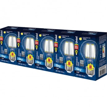 Лампа светодиодная UNIEL LED-A60-10W/WW/E27/CL PLS02WH Набор из 5штук Лампа светодиодная UNIEL LED-A60-10W/WW/E27/CL PLS02WH Набор из 5штук