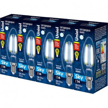 Лампа светодиодная UNIEL LED-C35-11W/4000K/E14/CL PLS02WH Набор из 5штук