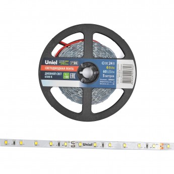 Светодиодная лента UNIEL ULS-2835-60LED/m-8mm-IP20-DC24V-6W/m-5M-W катушка в герметичной упаковке Светодиодная лента UNIEL ULS-2835-60LED/m-8mm-IP20-DC24V-6W/m-5M-W катушка в герметичной упаковке